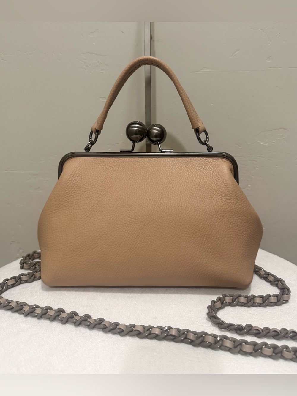 Handcrafted Top-grain Cowhide Leather Retro Style Kisslock Bag, Multi Use Style